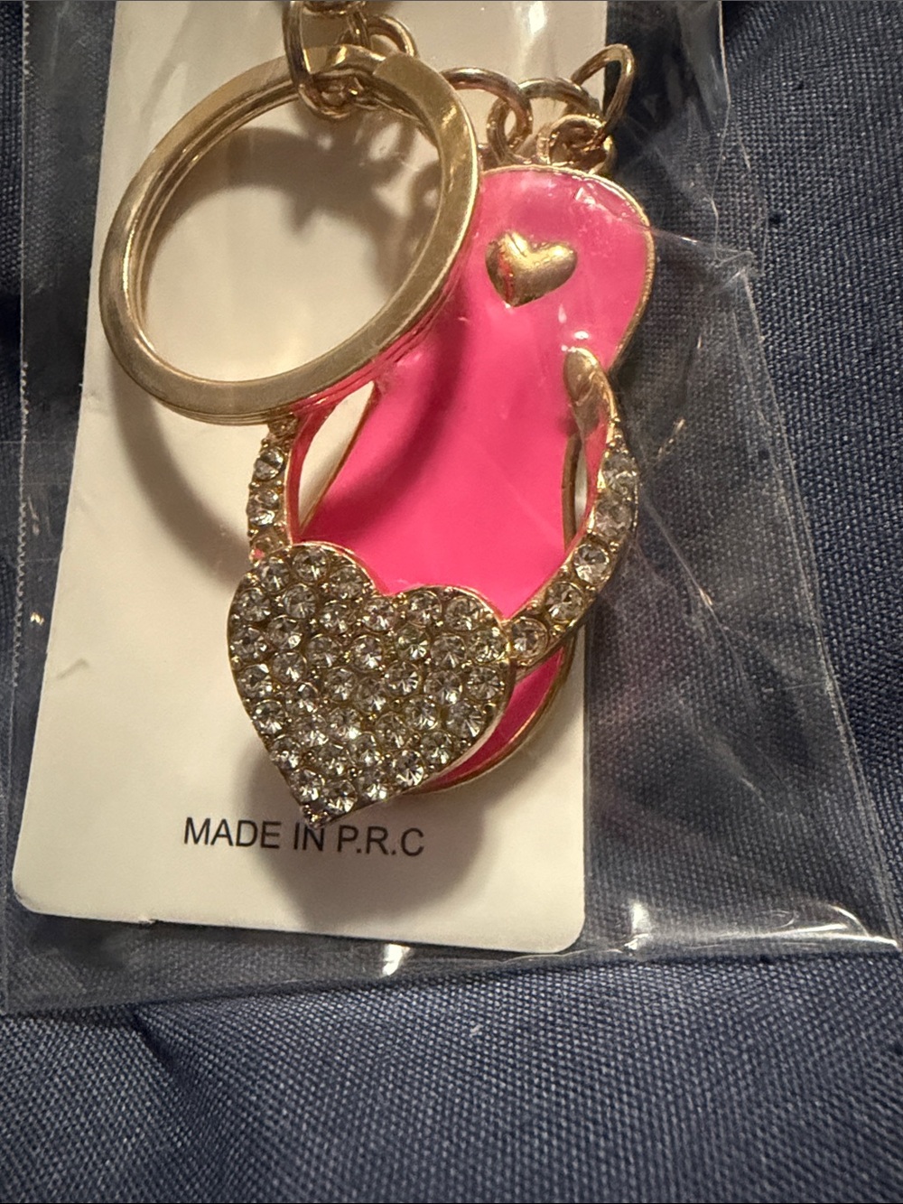 Pink Rhinestone Flip-Flop Key & Card Holder Keychain - Picture 2 of 3